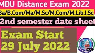 Mdu M.A,M.Sc,M.Com 2nd semester Distance exam date  sheet revised july 2022/ 2nd sem datesheetupdate