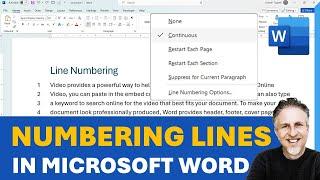 Numbering Lines in Word | Continuous Line Numbering | Restart Each Page or Section