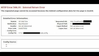 HTTP Error 500.19 - The requested page cannot be accessed because the related configuration data for