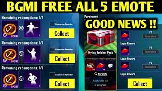 BGMI FREE ALL 5 EMOTE TRICK | 3 GOOD NEWS FOR BGMI PLAYERS | GROWTH PACK UPDATE