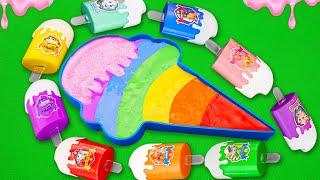 Rainbow SLIME Looking Pinkfong, Cocomelon, Numberblocks, Alphablocks Ice Cream Coloring! ASMR