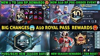 BGMI A10 ROYAL PASS 1 TO 100 RP REWARDS/ PUBG NEW UPDATE SEASON C7S21 TIER RESET/A10 RP RELEASE DATE