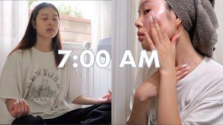 Waking up at 7 AM | productive vlog, skincare routine, and meditating