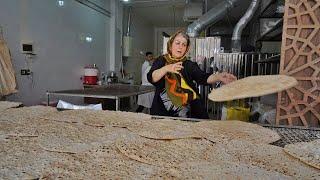 Baking tasty Taftoon bread in a semi-traditional way in Isfahan|bread making video