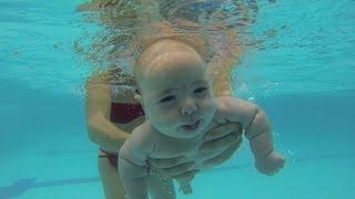 Newborn dives. Baby dives. How to teach a child to swim and dive.