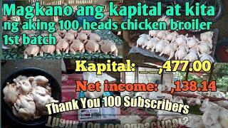 MAGKANO ANG KAPITAL AT KITA SA AKING 100 HEADS CHICKEN BROILER | 1st batch | Bantres ni A-yie