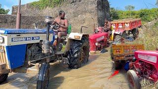 mahindra tractor stuck in river rescued by swaraj and john deere