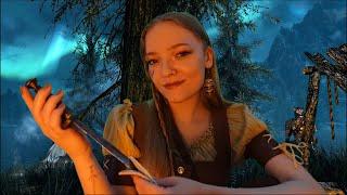 Skyrim ASMR  Camping with your followers (crickets, fire crackling, writing sounds)