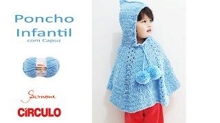 Poncho Infantil Crochê com Capuz em Crochê passo a passo Prof. Simone Eleotério