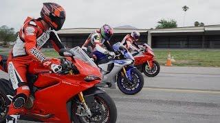 2015 SUPERBIKE DRAG RACE: BMW S1000RR vs. Ducati 1299 Panigale S vs. Yamaha YZF-R1