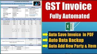 Fully Automated GST Invoice in Excel with Auto Save PDF and Data Backup